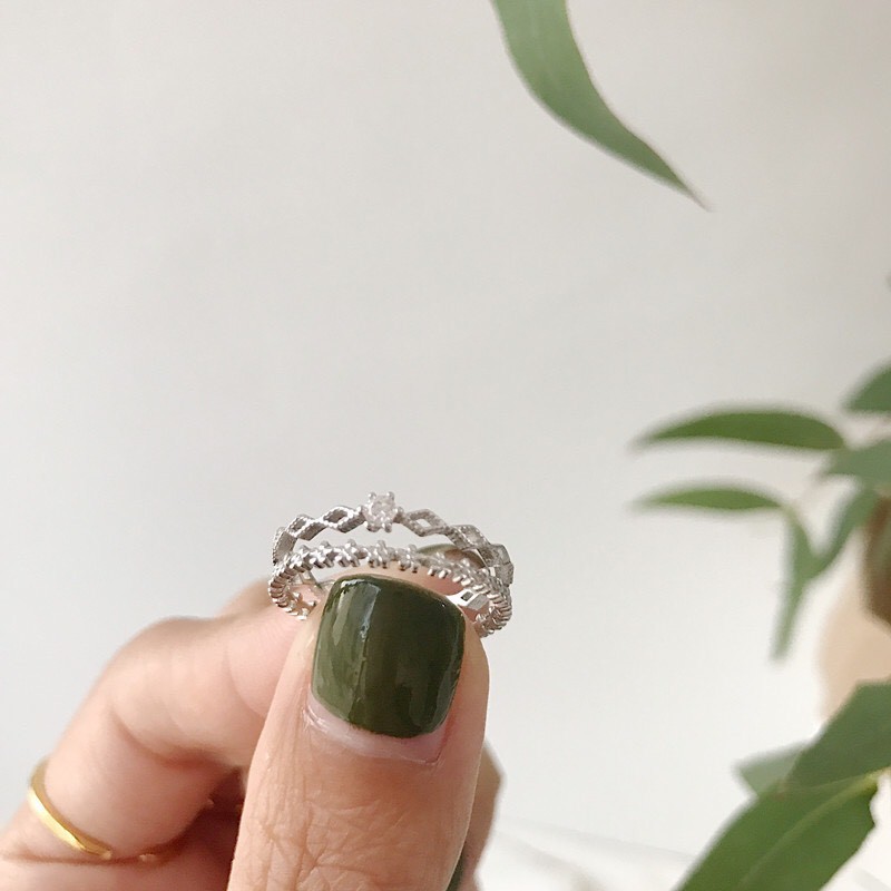Nhẫn bạc nữ Aura, nhẫn freesize hai hàng xinh xắn-AURASILVER-N09