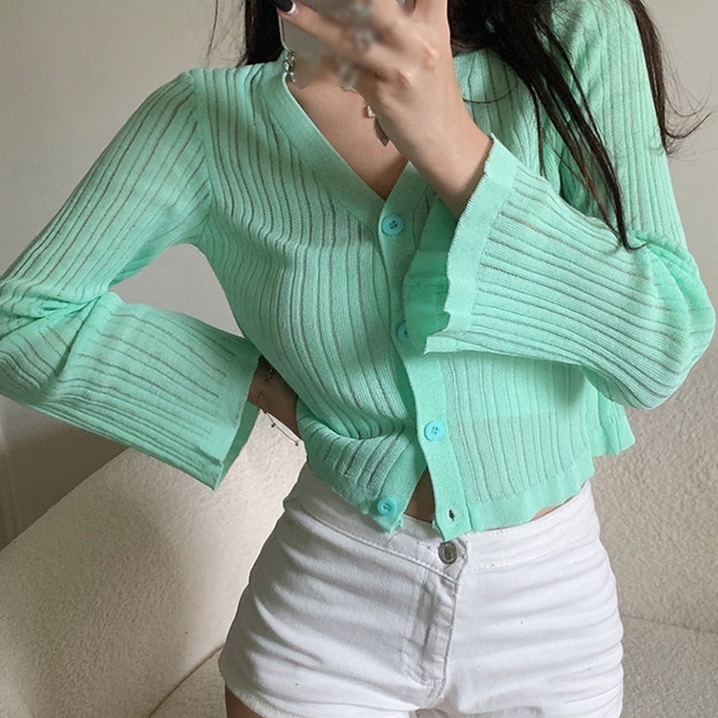 Áo Khoác Cardigan Dệt Kim Tay Dài Cổ Chữ V Màu Trơn Phối Nút Thời Trang Cho Nữ