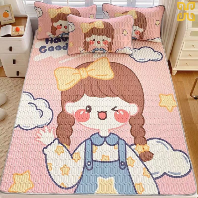Chiếu điều hoà cao su non 5D tencel chiếu tấm trải mặt lụa mềm mát lõi cao su êm không mùi