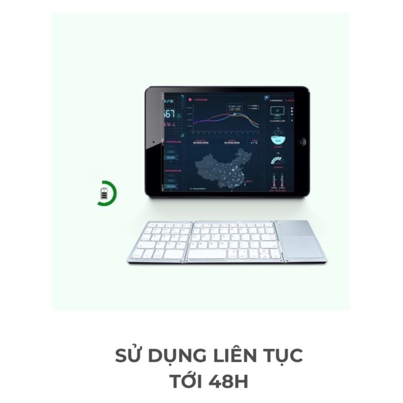 Nội Địa Trung Bàn Phím Không Dây Mini Gấp Gọn Bluetooth Tích Hợp Touchpad B033 – Có độ nhạy gấp 3 lần kết nối tự độn