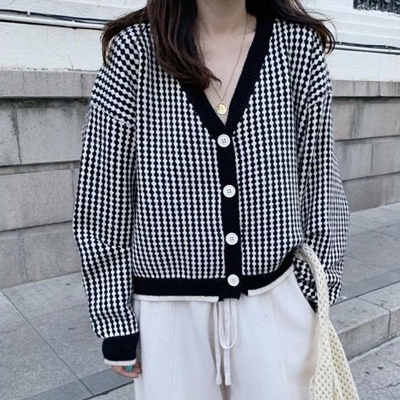 Áo Sweater Tay Dài Họa Tiết Cá Tính Trẻ Trung 206742 Áo Khoác Dệt Kim Dáng Rộng Phong Cách Retro Hàn Quốc