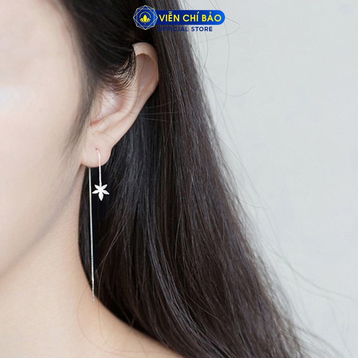 Bông tai bạc nữ hình lá Phong dây dài chất liệu bạc 925 thời trang phụ kiện trang sức Viễn Chí Bảo B400754