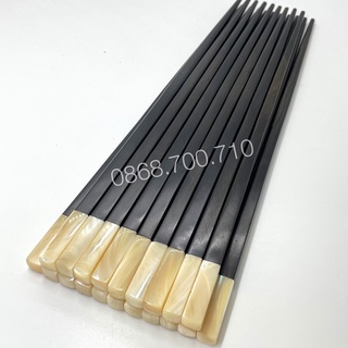 Đũa gỗ Mun 100% đầu vuông gắn ốc biển cao cấp - bộ 10 đôi - đũa gỗ cao cấp