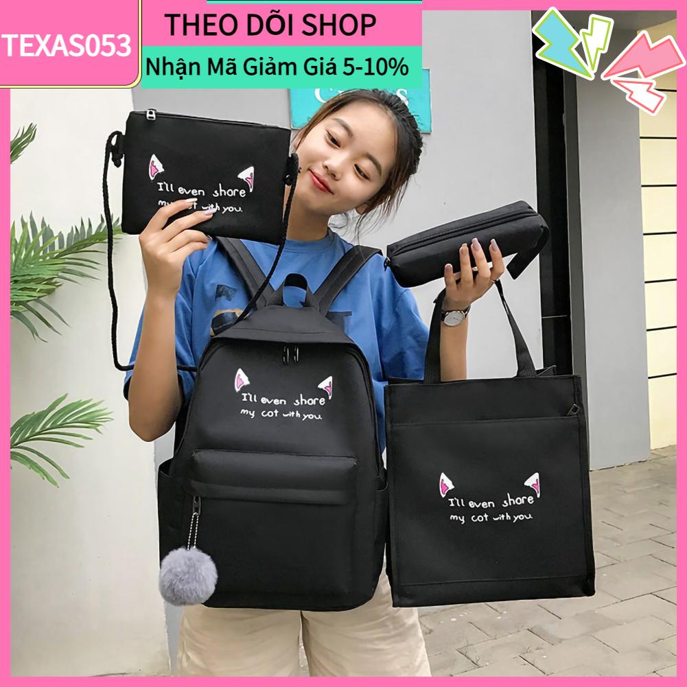 Hàng HOT Set balo 4 món, Bao Thời Trang, Balo đi học dễ thương cho nữ【Texas053】