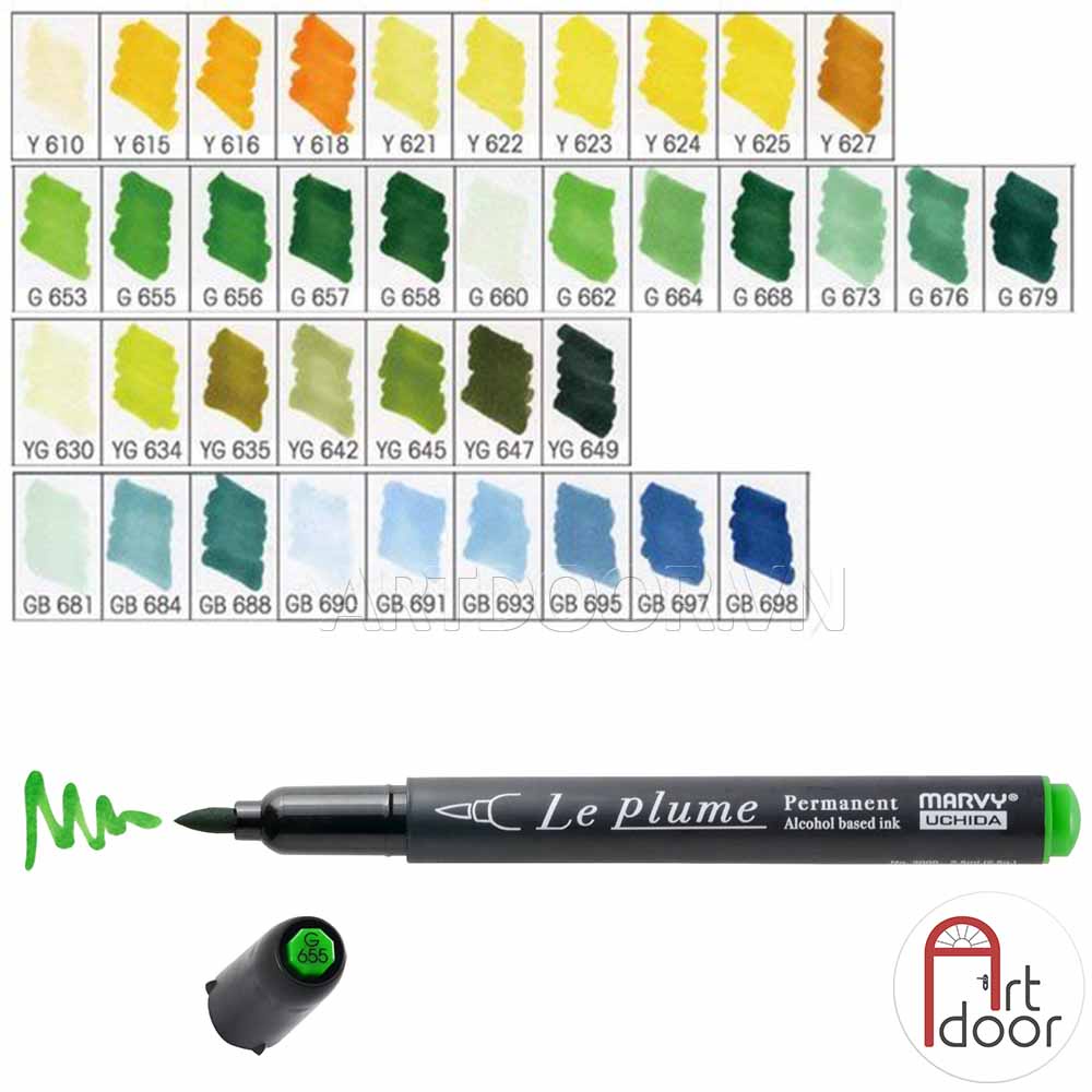 [ARTDOOR] Bút Marker MARVY đầu brush mềm cây lẻ (số 610~698)