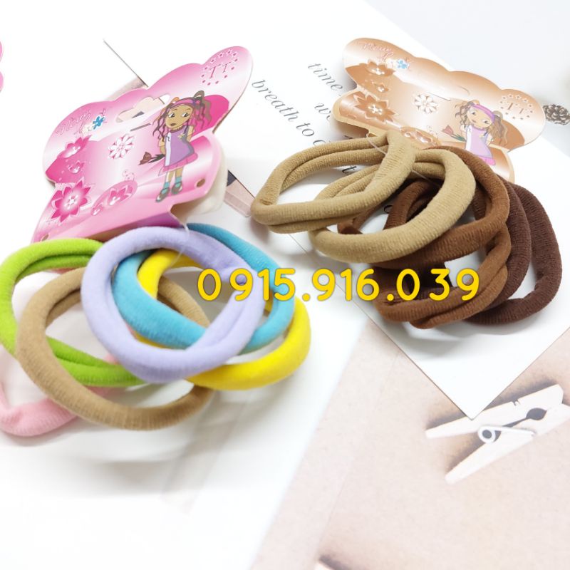 Set 6 Cột tóc nâu tây, buộc tóc thun nhiều màu