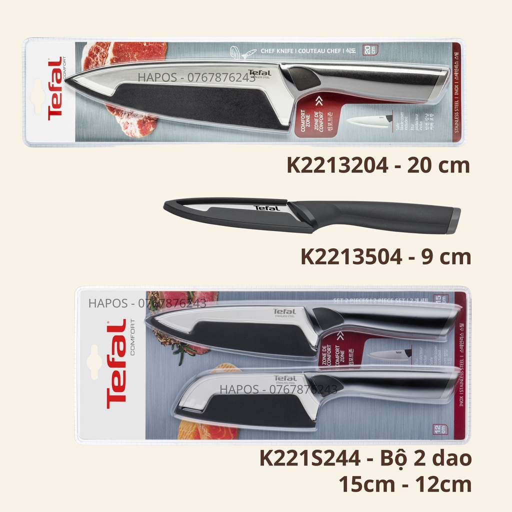 Bộ dao làm bếp bằng thép không gỉ sắt bén thiết kế thông minh Tefal Comfort cao cấp - HAPOS