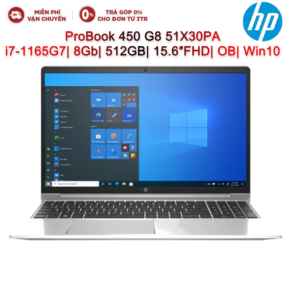 [ELHP10 giảm 10% Max 2Tr5] Laptop HP ProBook 450 G8 51X30PA i7-1165G7| 8Gb| 512GB| 15.6″FHD| OB| Win10 (Bạc)