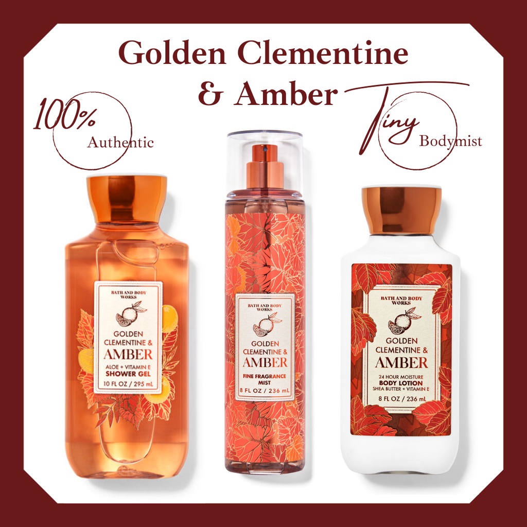 Bộ sản phẩm xịt thơm toàn thân bodymist Bath & Body Works: Golden Clementine & Amber 36ml - 236ml