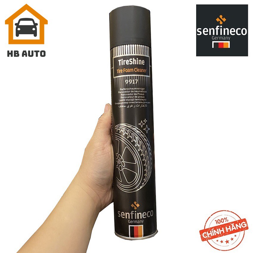 Chai Vệ Sinh Lốp Xe SENFINECO 9917–400ML Tire Schine Tire Foam Cleaner phục hồi màu đen của vỏ xe – Hàng Đức Chính Hãng