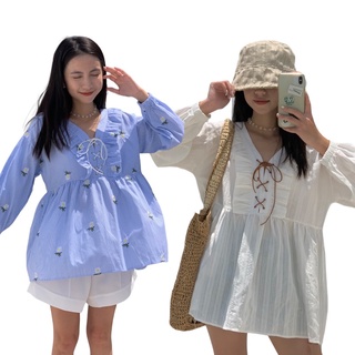 Áo babydoll lollie studio tka346 ngực bèo dây đan