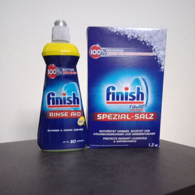 Hộp muối rửa bát Finish 1.2kg + chai nước làm bóng Finish 400ml ( Đức)