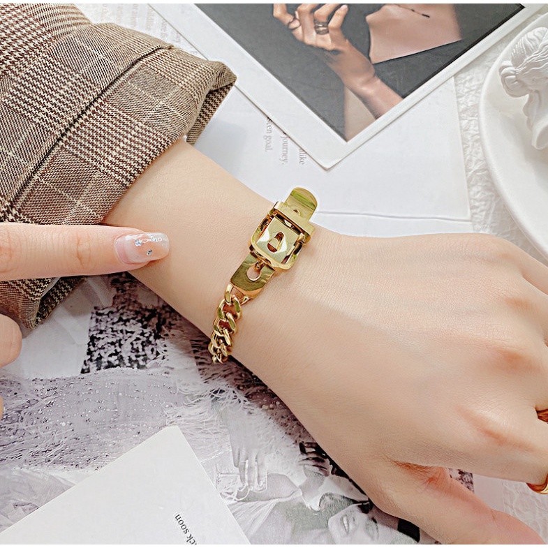 Lắc Tay Nam Nữ Unisex Dây Xích Mặt Khóa Thắt Lưng Titan Ko Đen TT 4257