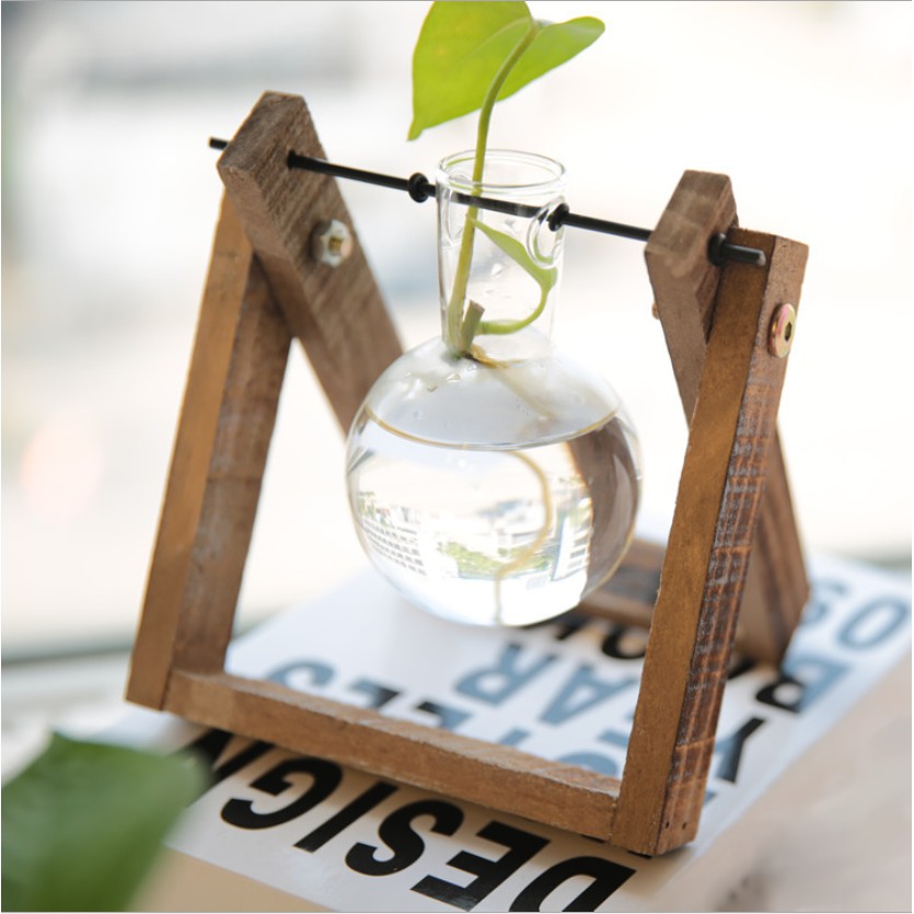 KHO-HN * Bộ chai thủy tinh và giá treo theo phong cách Vintage để trồng cây thủy sinh trang trí