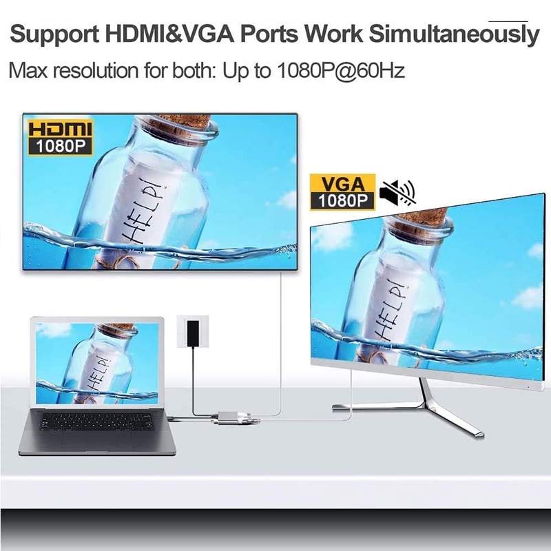 Bộ HUB Chuyển Đổi Type C Sang HDMI VGA 4K HUB USB C 3.0 VGA Cho Samsung S21 Dex Nintendo