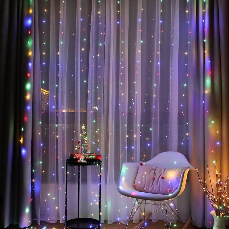 Đèn LED thả Rèm mành nháy 3mx3m trang trí DECOR phòng ngủ lễ tết Vàng Đa Sắc MOXI.