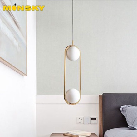 Đèn thả MONSKY ZATEM chao thủy tinh địa cầu, khung mạ vàng hình Elip 2 đầu độc đáo - kèm bóng LED chuyên dụng (83).