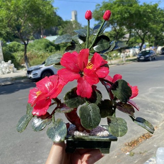 Cây hoa trà phong thủy bằng đá serpentine - cao 30cm