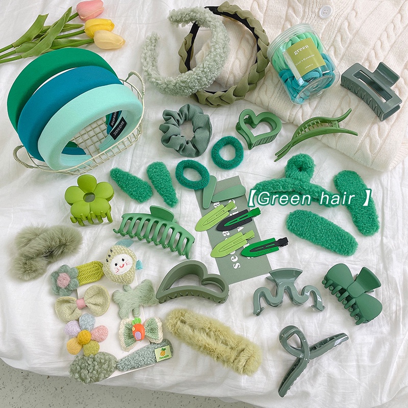 Phụ kiện tóc màu xanh lá nhiều kiểu dáng dễ thương thanh lịch thời trang Hàn Quốc