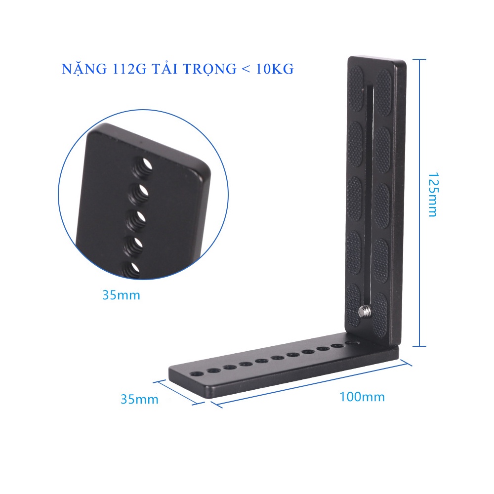 Đế giá đỡ khung gắn tháo lắp chữ L, MPU105L loại đế dài nhiều lỗ 1/4, cho máy ảnh canon, fuji, nikon v.v...