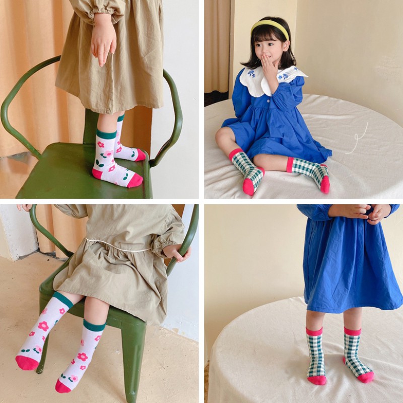 Set 3 đôi vớ họa tiết caro thời trang Hàn Quốc xinh xắn cho bé gái