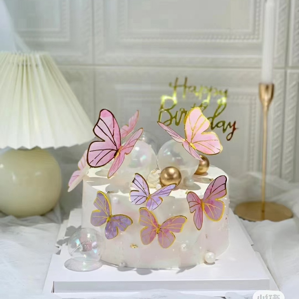 Set 10 Phụ Kiện Trang Trí Bánh Kem Hình Tròn Bằng Sắt Màu Đồng/Đồng Họa Tiết Bướm Độc Đáo