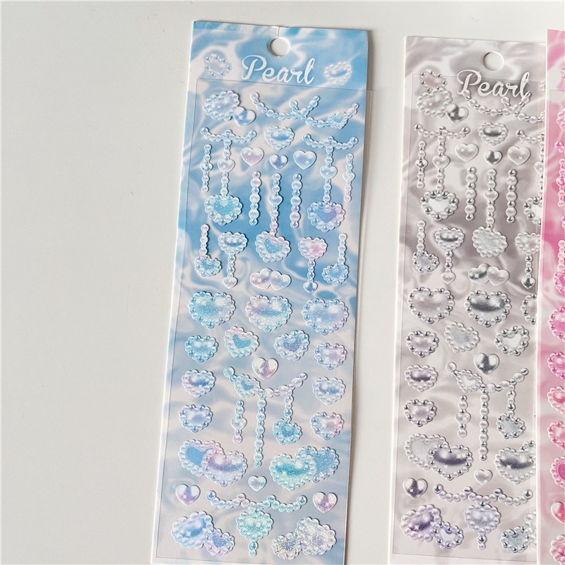 Sticker Hình Trái Tim Ánh Ngọc Trai Lấp Lánh Dùng Trang Trí Ảnh
