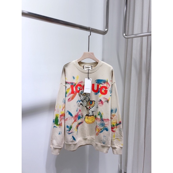 Áo hoodie không mũ dáng rộng cho nữ hoạ tiết hình chú voi thương hiệu Gucci GC cao cấp