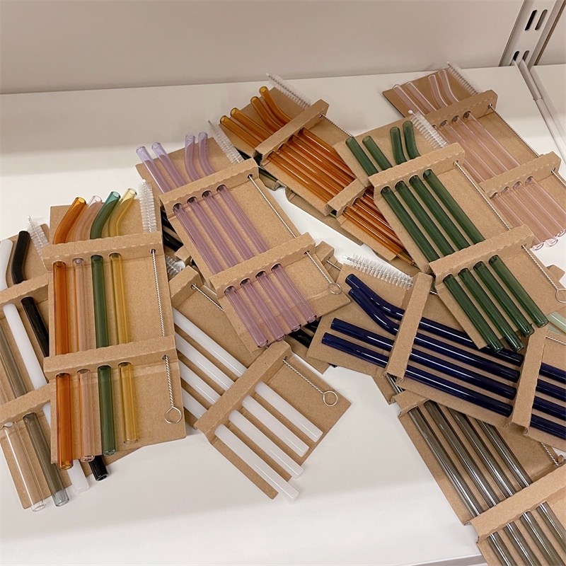 Bộ 4 ống hút thủy tinh nhiều màu kích thước 200mm*8mm