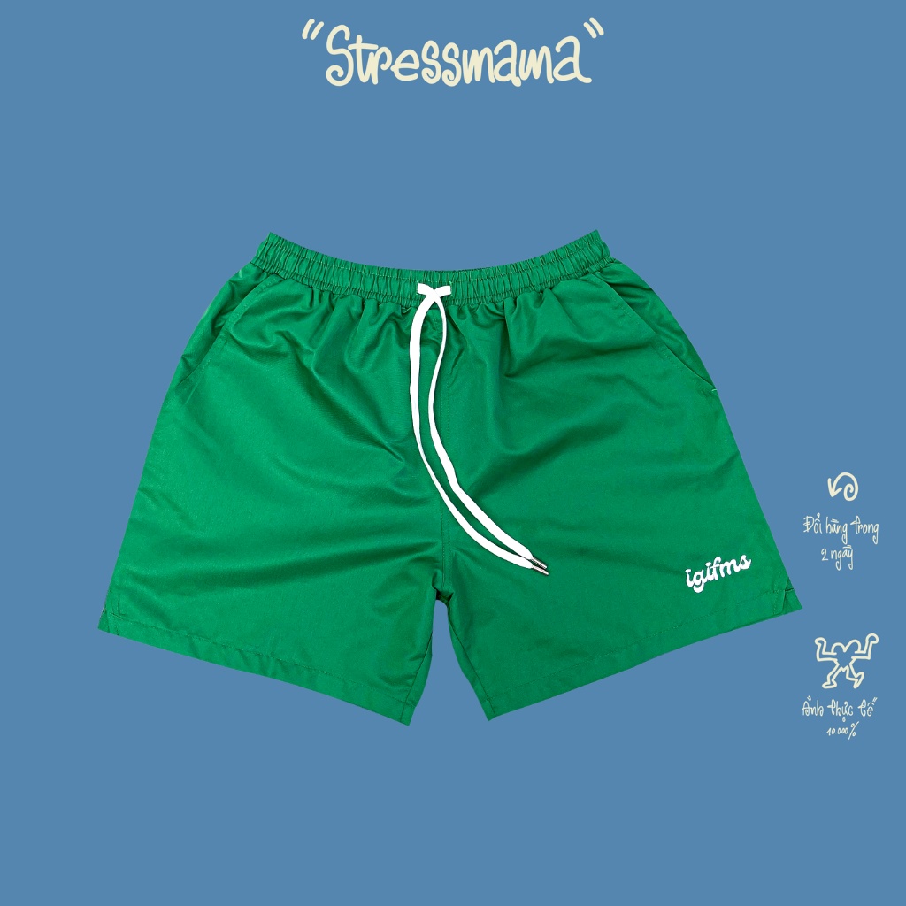 Stressmama Quần shorts IGIFMS SHORTS xanh lá chất liệu 100% Polyester form trên gối, hoa tiết thêu sắc sảo Local Brand