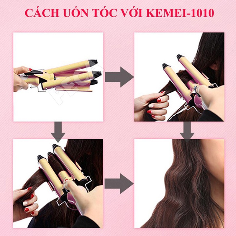 KM-1010 Máy Uốn Tóc 3 Trục  Ba que cuộn trứng que uốn tóc sóng lớn  tiện lợi với 3 trục uốn dùng uốn xoăn