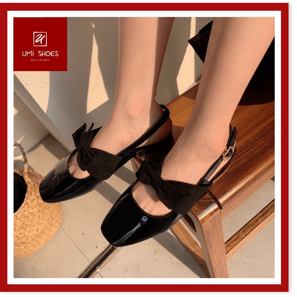 💓 Giày búp bê nữ đế cao 3cm gót vuông mũi vuông quai cài sau nhẹ nhàng đi làm văn phòng công sở đi chơi đẹp xinh nơ ღ �