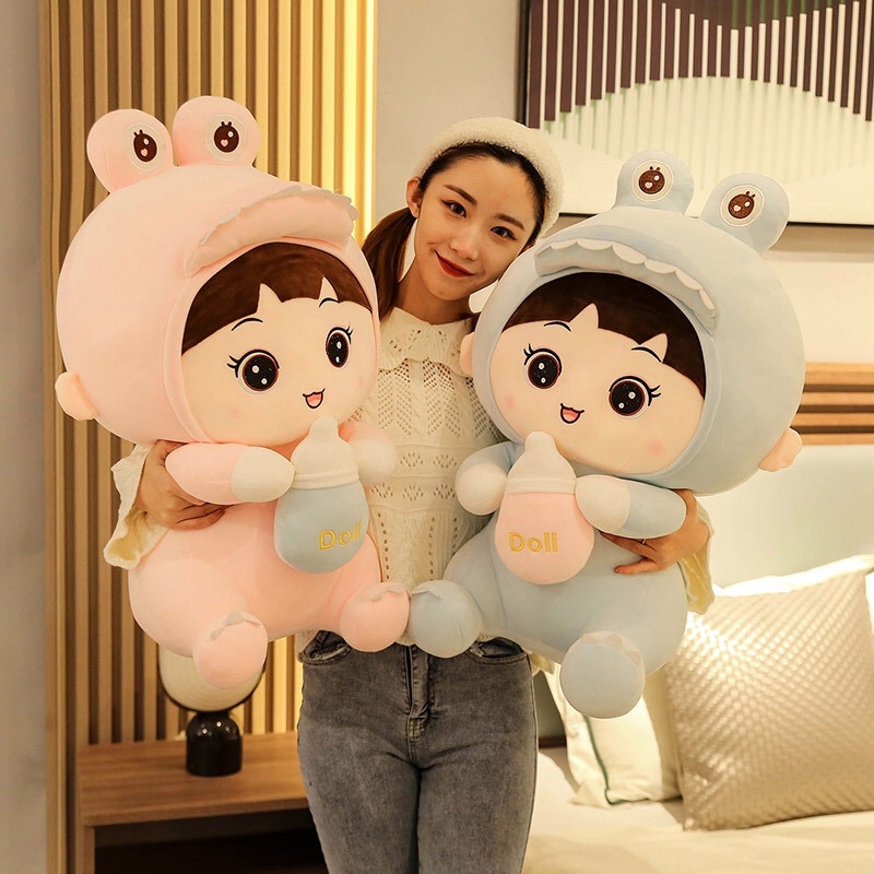 Gấu Bông Em Bé Khủng Long Ôm Bình Sữa, 100% Gòn Siêu mềm mịn Hàng cao Cấp