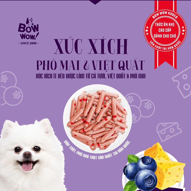 [Dành Cho Chó Con] Thức ăn Cho Chó Xúc Xích Phomai Việt Quất BOWWOW Tăng Canxi Dinh Dưỡng Ít Béo - Bobo Pet Shop Hà Nội