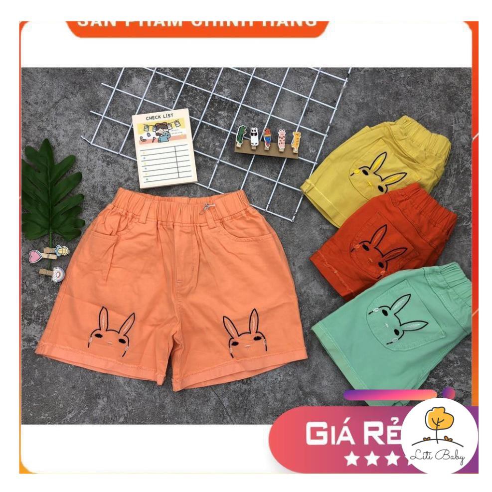 [GIÁ RẺ SỐ 1] Quần đùi bạn gái thêu Thỏ size 3-10T. Vải đũi thô thoáng mát, không nhàu, dễ mặc. Thương hiệu LITIBABY