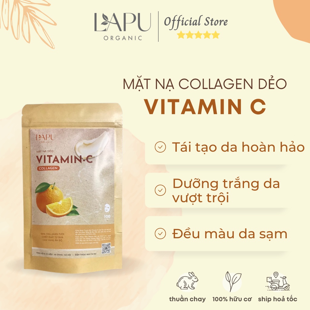 Mặt nạ dẻo Vitamin C_Cam - Mask dẻo Collagen giảm nám, tan nhang, dưỡng da, đẹp da, chống lão hoa da -100% thiên nhiên