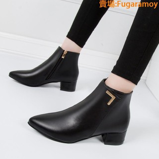 Giày bốt martin da pu gót dày mũi nhọn cỡ lớn 35-42 thời trang cá tính cho nữ