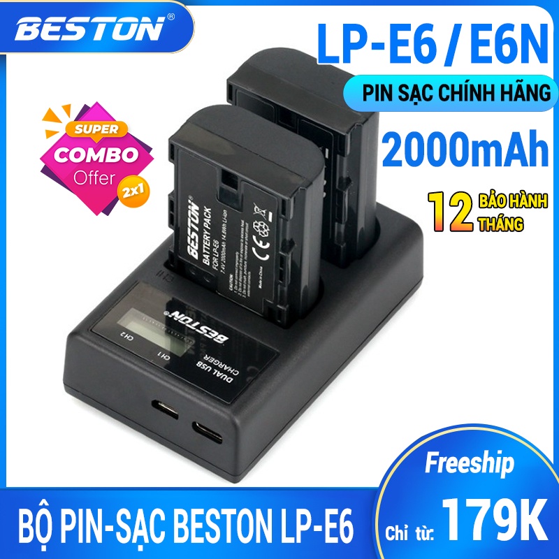 Bộ 2 pin và sạc đôi cho Canon LP-E6/E6N Beston dùng cho máy ảnh CANON 5D II 5D III 60D 70D 7D 80D 5D MARK IV