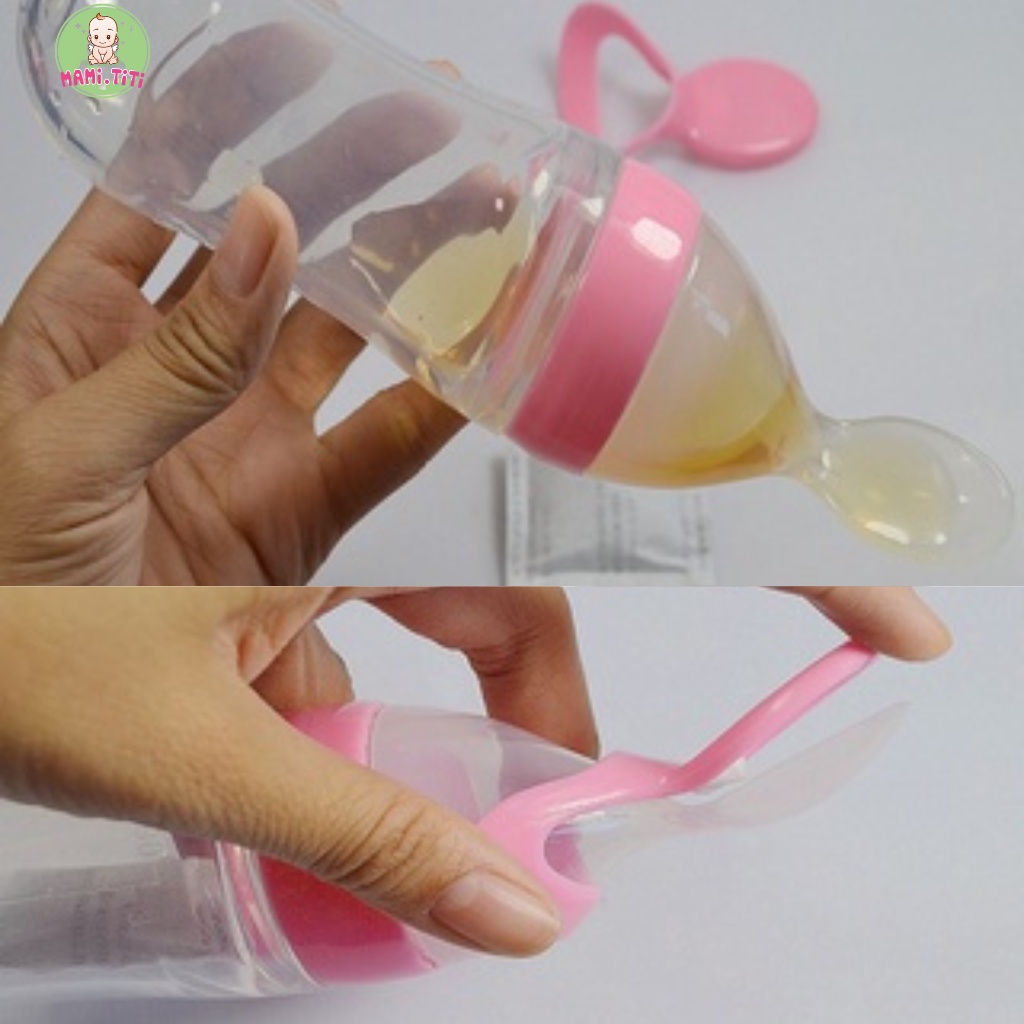Bình thìa ăn dặm silicon, bình sữa kèm thìa chất liệu silicon đầu mềm, an toàn cho bé