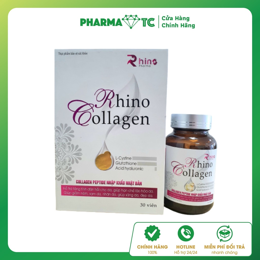 Viên uống Collagen Rhino, sáng da, đẹp da với Collagen peptide và Glutathione - Hộp 30 viên - PharmaOTC