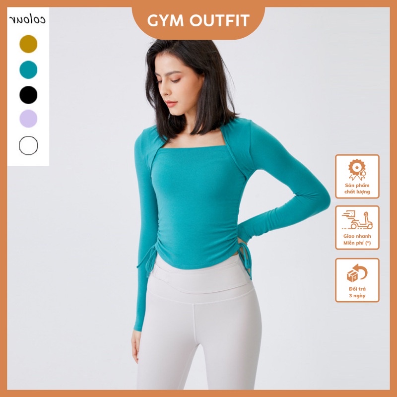 Áo Dài Tay Tập Gym Yoga Pilates Cao Cấp - Áo Thể Thao Thu Đông Dài Tay Dáng Croptop Dây Rút Eo 2022