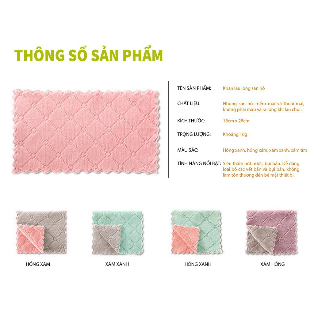 Khăn Lau 2 Mặt Siêu Thấm Hút Nước Đa Năng Siêu Mềm Mịn Vải Không Xù - AZ Store