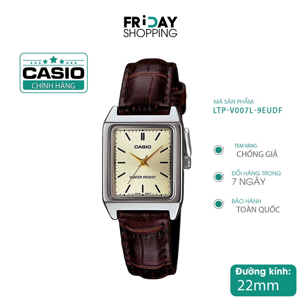 Đồng hồ nữ Casio mặt vuông LTP-V007 chính hãng Fridayshopping dây da và dây kim loại