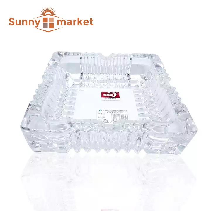 Dụng cụ gạt tàn thủy tinh vuông cao cấp, Chất liệu thủy tinh trong suốt, dày dặn, chịu va đập tốt, họa tiết sang trọng