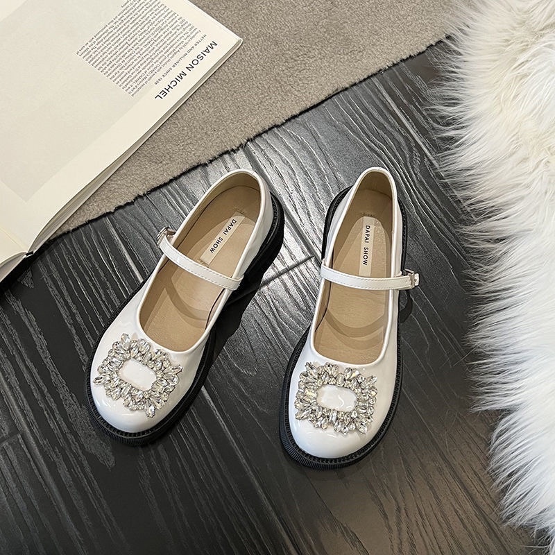 Giày lolita tiểu thư da bóng 3 màu đính đá siêu xinh dành cho nữ