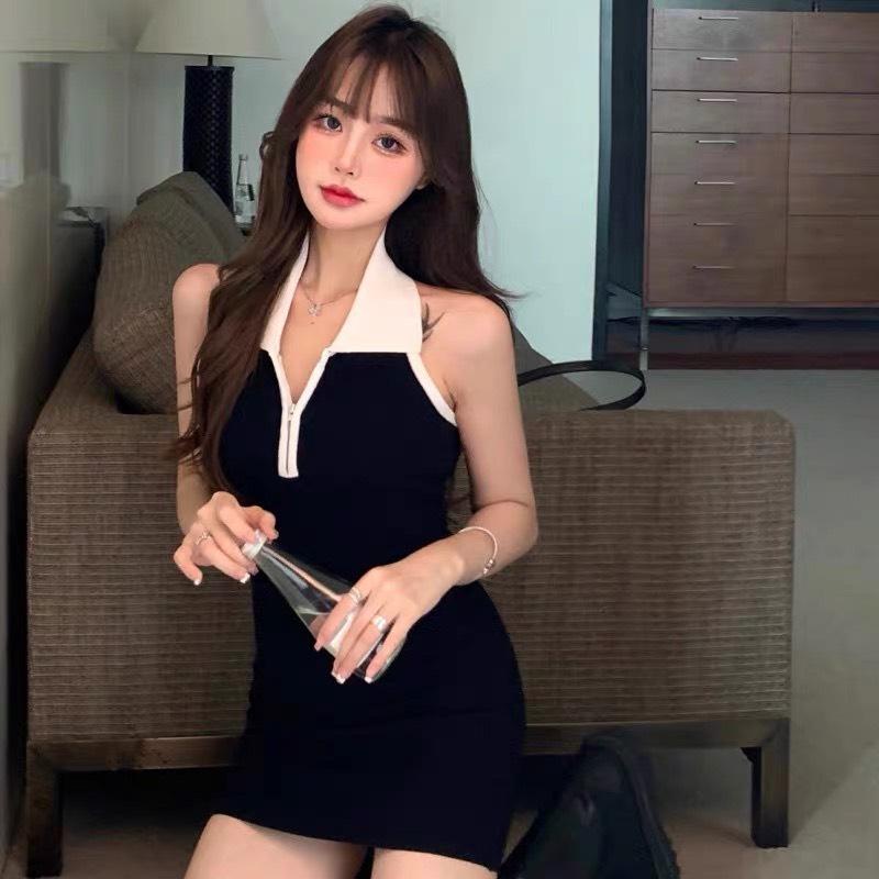 Đầm Mini Body Sát Nách Hở Lưng, Kiểu Cổ Bẻ Trắng Kèm Khóa Kéo Sexy D062 | BigBuy360 - bigbuy360.vn