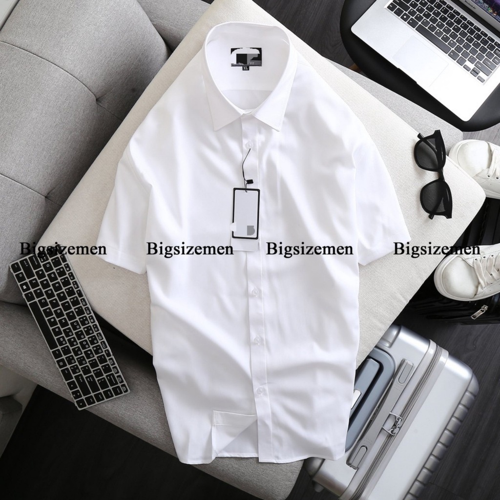 (bigsize) Áo ngắn tay ngắn nam sơ mi thời trang bigsize màu trắng &lt; 140kg mặc đẹp
