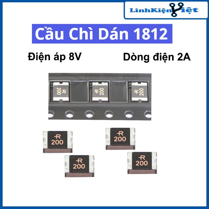 Cầu chì dán 1812 8V 2A, cầu chì tự phục hồi SMD bảo vệ quá dòng
