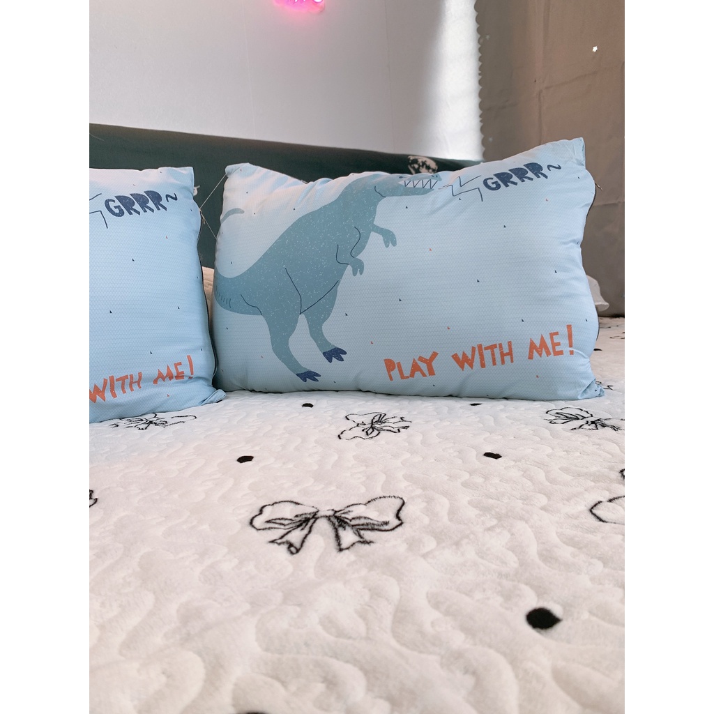 Gối trẻ em nhập khẩu cao cấp 100% cotton bông hạt kháng khuẩn Khủng long đáng yêu vui nhộn - Có khóa kéo
