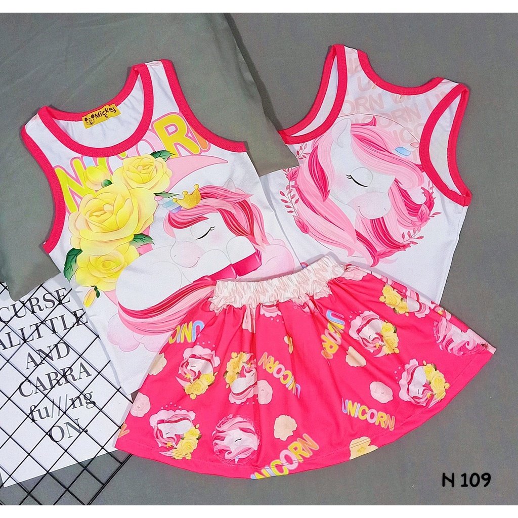 Set Váy Có Quần Thun Lạnh 3D Thái Mickey Siêu Cưng Bé Gái Size Đại 23-40kg-Quần áo trẻ em-Pikakids